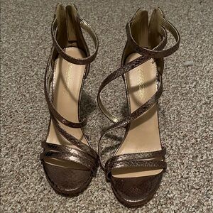 Shoe Dazzle Metallic Brown Strappy Heels